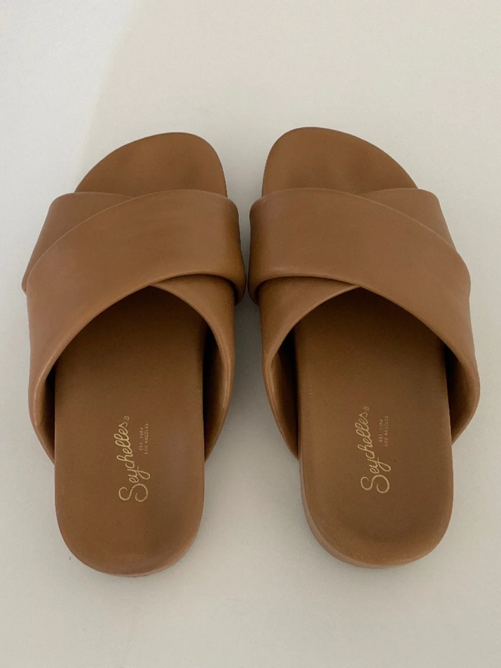 Seychelles  Heartfelt Leather Slide Sandal in Caramel Size 8